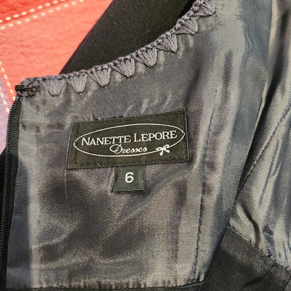 NANETTE LEPORE Duster Dress Suit Black with Gray Crochet Trim - Picture 15 of 16